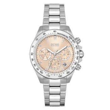 Original BOSS Analogue Multifunction Quartz Watch for Women with Silver Stainless Steel Bracelet-1502615 Carnation Gold bracelet-1