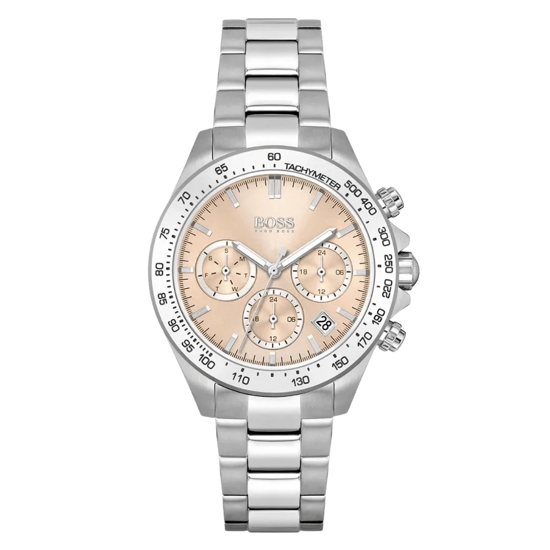 Original BOSS Analogue Multifunction Quartz Watch for Women with Silver Stainless Steel Bracelet-1502615 Carnation Gold bracelet-1