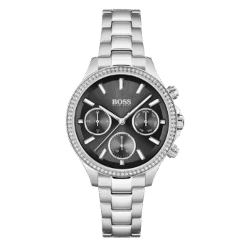 Original BOSS Analogue Quartz Watch for Women with Silver Stainless Steel Bracelet-1502593 Black bracelet-1