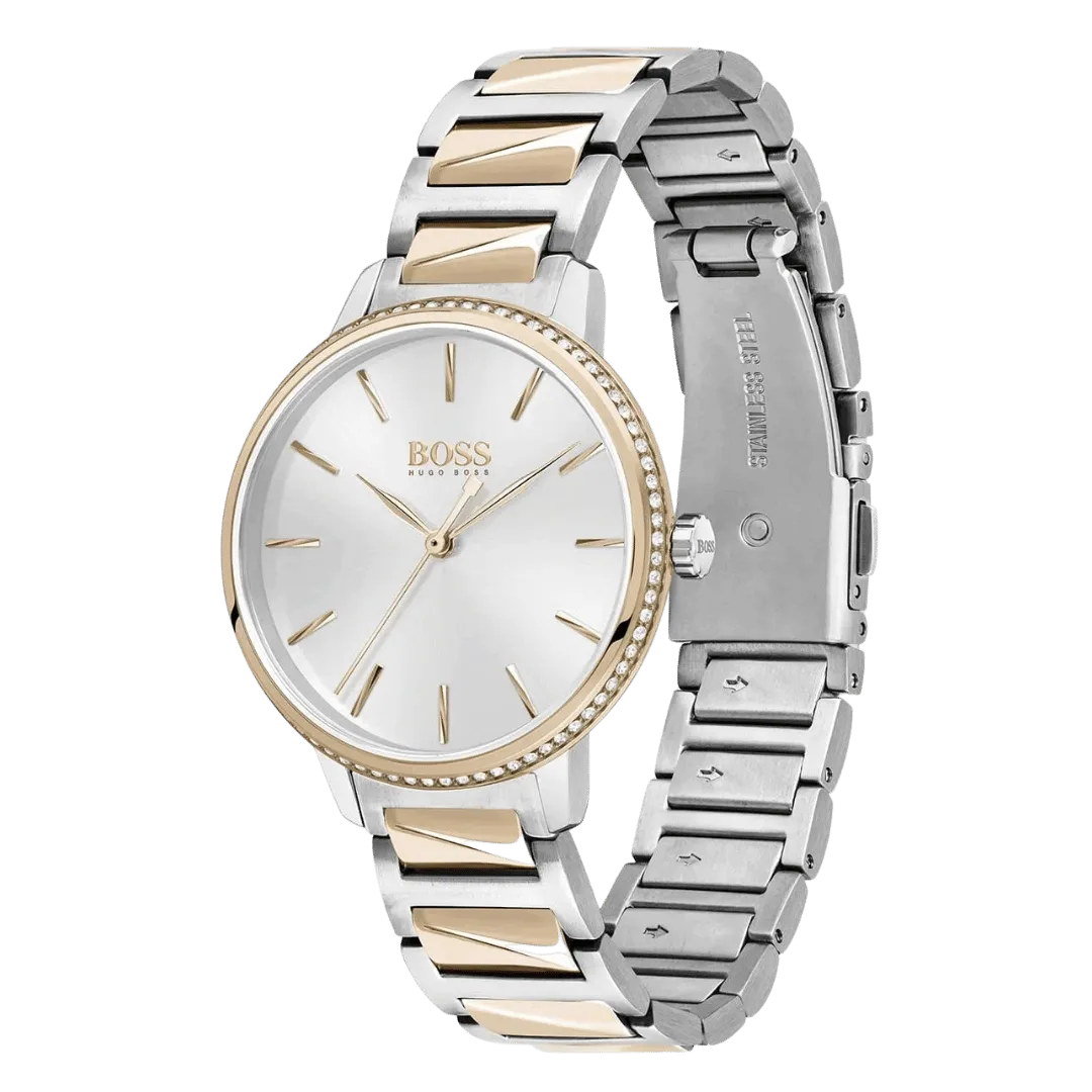 Original BOSS Women's Analogue Quartz Watch 1502567 Signature with Stainless Steel Band Silver-Rose Gold 34mm bracelet-2 Original BOSS Women's Analogue Quartz Watch 1502567 Signature with Stainless Steel Band Silver-Rose Gold 34mm bracelet-2