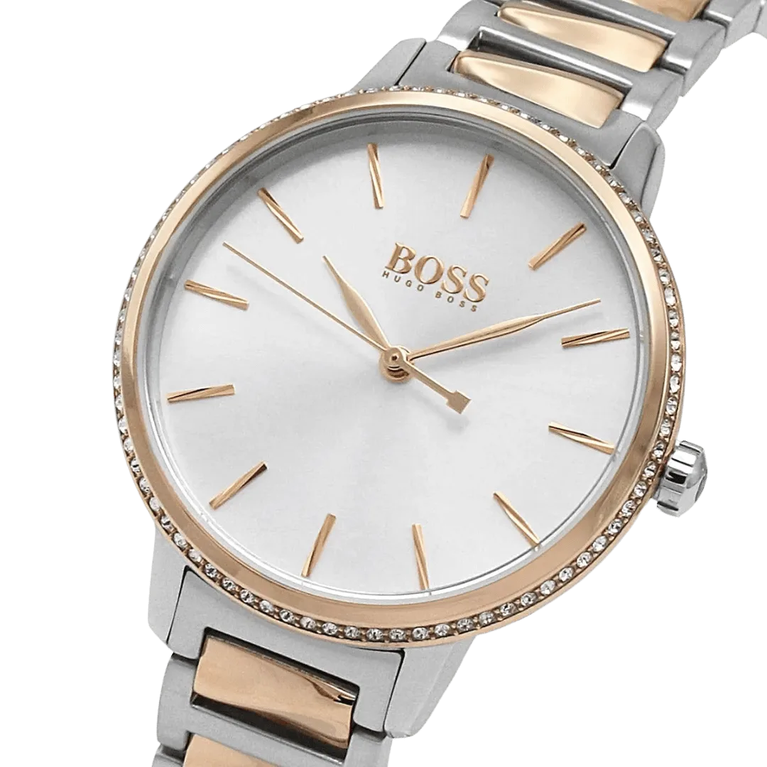 Original BOSS Women's Analogue Quartz Watch 1502567 Signature with Stainless Steel Band Silver-Rose Gold 34mm bracelet-4 Original BOSS Women's Analogue Quartz Watch 1502567 Signature with Stainless Steel Band Silver-Rose Gold 34mm bracelet-4