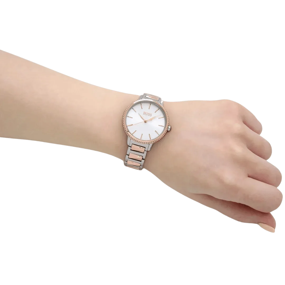 Original BOSS Women's Analogue Quartz Watch 1502567 Signature with Stainless Steel Band Silver-Rose Gold 34mm bracelet-6 Original BOSS Women's Analogue Quartz Watch 1502567 Signature with Stainless Steel Band Silver-Rose Gold 34mm bracelet-6