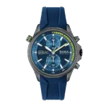 Original Boss GLOBETROTTER 1513821 Mens Chronograph Blue Rubber Strap 46mm-1