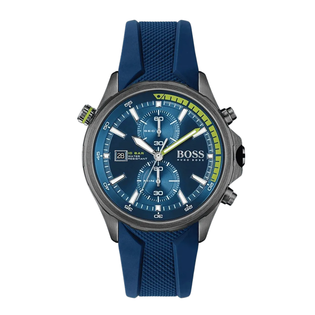 Original Boss GLOBETROTTER 1513821 Mens Chronograph Blue Rubber Strap 46mm-1