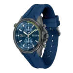 Original Boss GLOBETROTTER 1513821 Mens Chronograph Blue Rubber Strap 46mm-1
