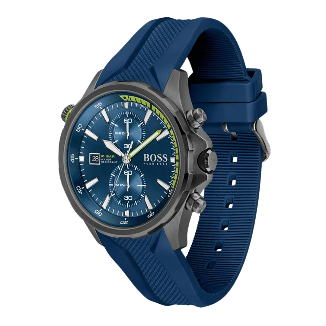 Original Boss GLOBETROTTER 1513821 Mens Chronograph Blue Rubber Strap 46mm-2