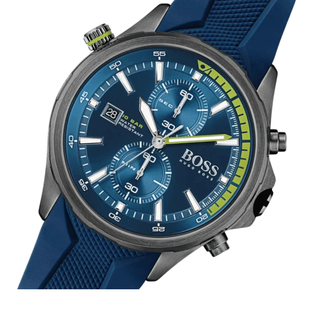 Original Boss GLOBETROTTER 1513821 Mens Chronograph Blue Rubber Strap 46mm-3