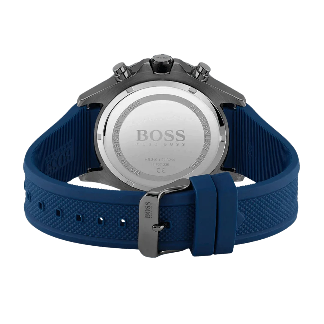 Original Boss GLOBETROTTER 1513821 Mens Chronograph Blue Rubber Strap 46mm-4