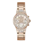 Original GUESS GW0320L3 Ladies Sport Multifunction Glitz with Crystals 36mm Watch–Pink Dial Rose Gold-Tone Stainless Steel Case Bracelet-1