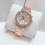 Original GUESS GW0320L3 Ladies Sport Multifunction Glitz with Crystals 36mm Watch–Pink Dial Rose Gold-Tone Stainless Steel Case Bracelet-1