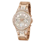 Original GUESS GW0320L3 Ladies Sport Multifunction Glitz with Crystals 36mm Watch–Pink Dial Rose Gold-Tone Stainless Steel Case Bracelet-1