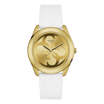 Original Guess Gold Dial Analog Women's Watch-W0911L7-White Strap-40mm-1