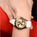 Original Guess Gold Dial Analog Women’s Watch-W0911L7-White Strap-40mm-1
