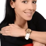 Original Guess Gold Dial Analog Women’s Watch-W0911L7-White Strap-40mm-1