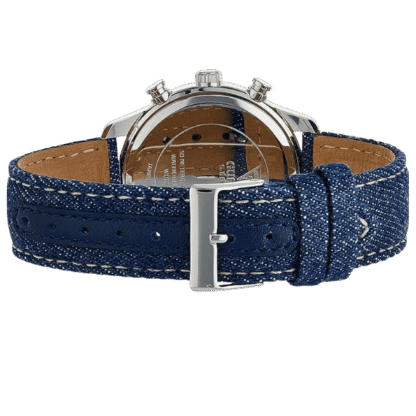Original Guess W1057L1 Chronograph Contrast Round Genuine Leather-Stitched Analog Watch for Women-Blue-38mm-1