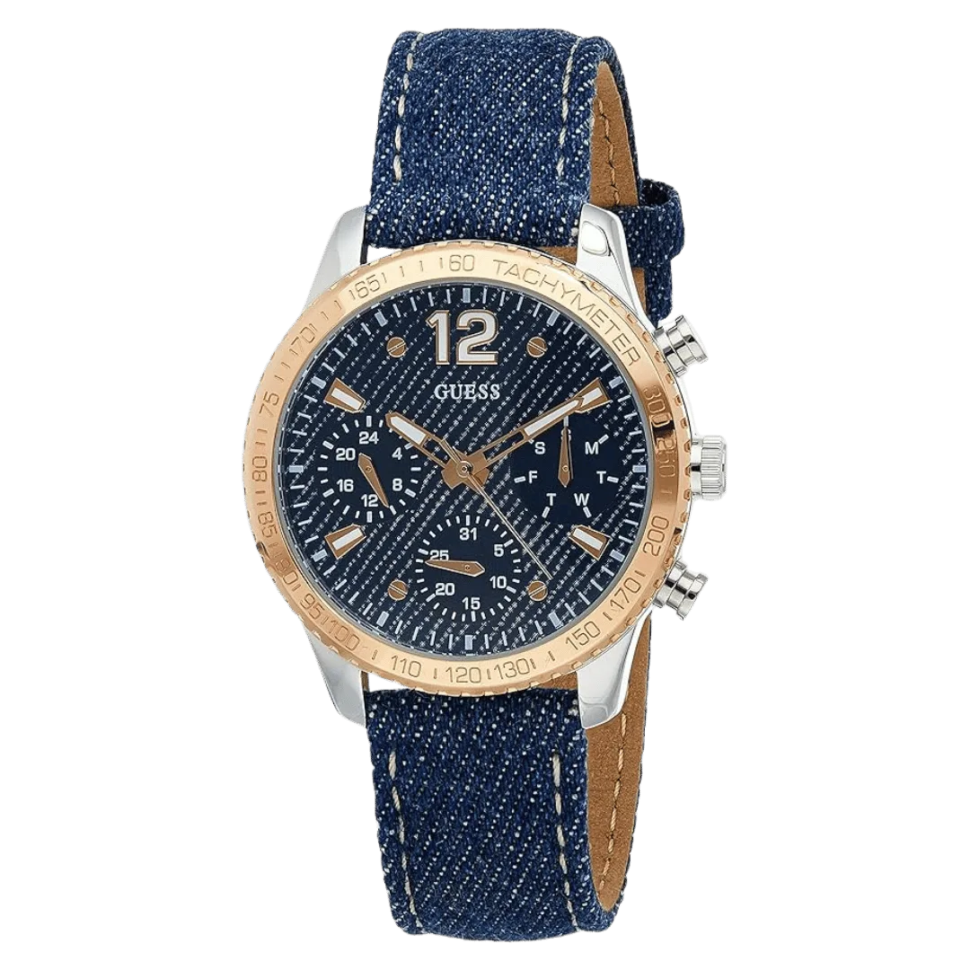 Original Guess W1057L1 Chronograph Contrast Round Genuine Leather-Stitched Analog Watch for Women-Blue-38mm-2 Original Guess W1057L1 Chronograph Contrast Round Genuine Leather-Stitched Analog Watch for Women-Blue-38mm-2