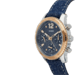 Original Guess W1057L1 Chronograph Contrast Round Genuine Leather-Stitched Analog Watch for Women-Blue-38mm-2