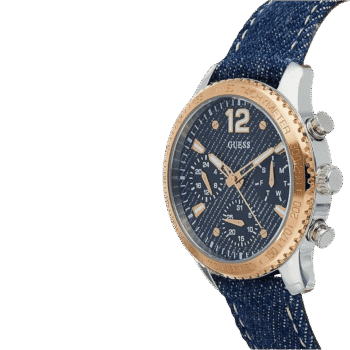 Original Guess W1057L1 Chronograph Contrast Round Genuine Leather-Stitched Analog Watch for Women-Blue-38mm-3