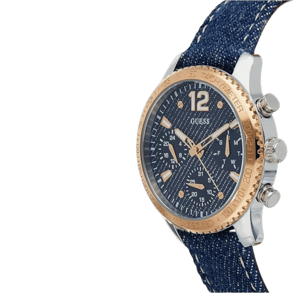 Original Guess W1057L1 Chronograph Contrast Round Genuine Leather-Stitched Analog Watch for Women-Blue-38mm-3
