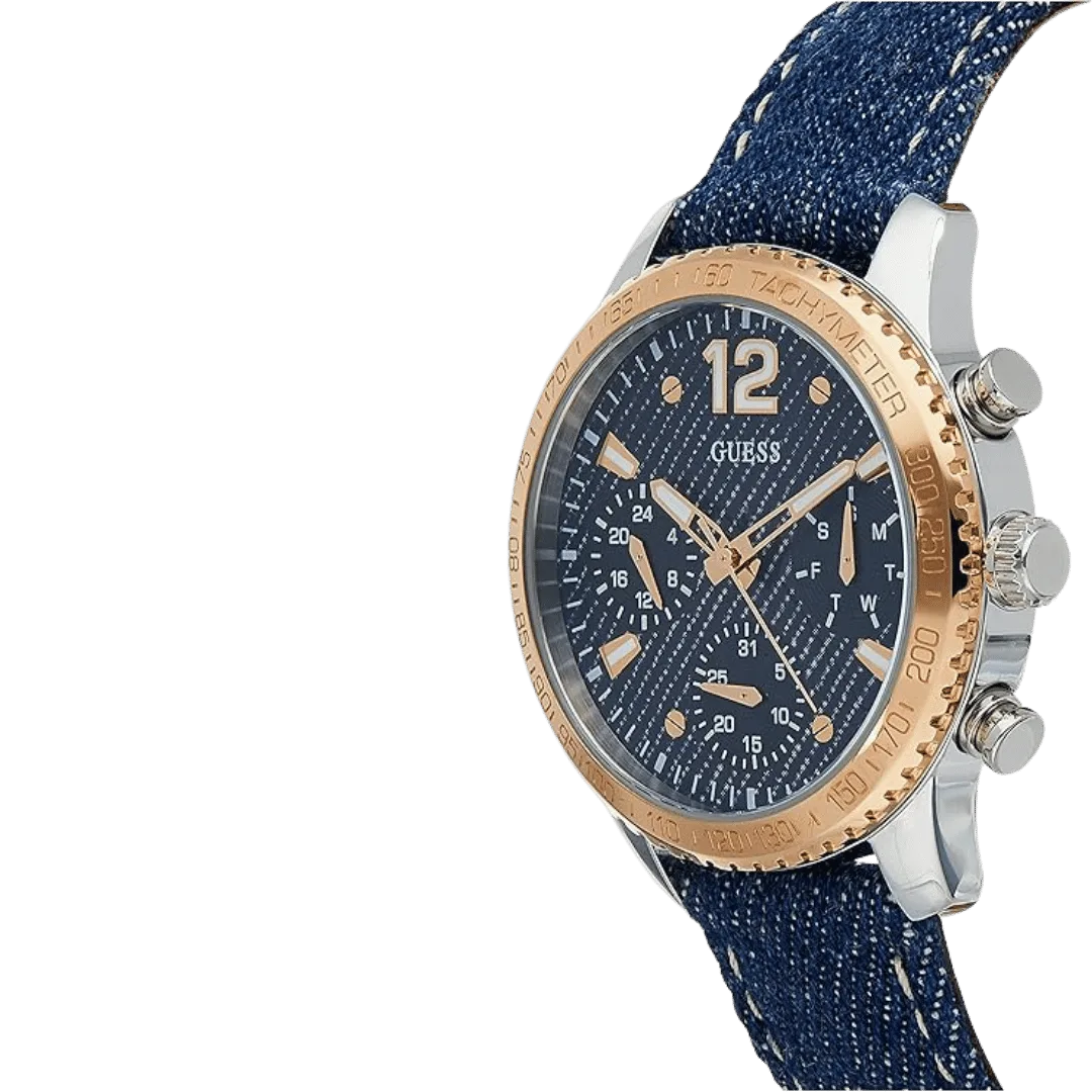 Original Guess W1057L1 Chronograph Contrast Round Genuine Leather-Stitched Analog Watch for Women-Blue-38mm-3 Original Guess W1057L1 Chronograph Contrast Round Genuine Leather-Stitched Analog Watch for Women-Blue-38mm-3