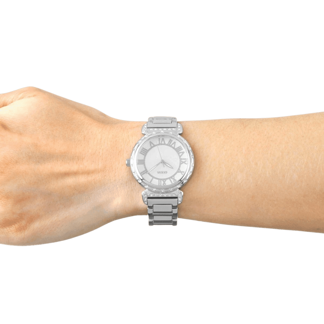 Original Guess Women's Watch W0831L1 Silver steel strap 34mm-7