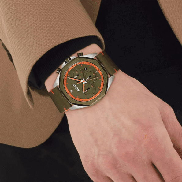 Original Hugo Boss Men Watch Cloud 1514018 Green Strap-6