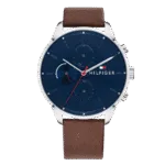 Original Tommy Hilfiger Analogue Multifunction Quartz Watch for Men with Brown Leather Strap-1791487-1