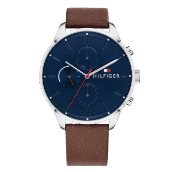 Original Tommy Hilfiger Analogue Multifunction Quartz Watch for Men with Brown Leather Strap-1791487-1