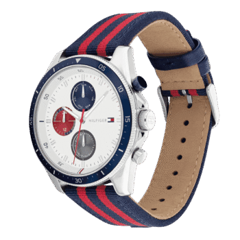 Original Tommy Hilfiger Analogue Multifunction Quartz Watch for Men with Red and Blue Nylon Strap-1792035-2