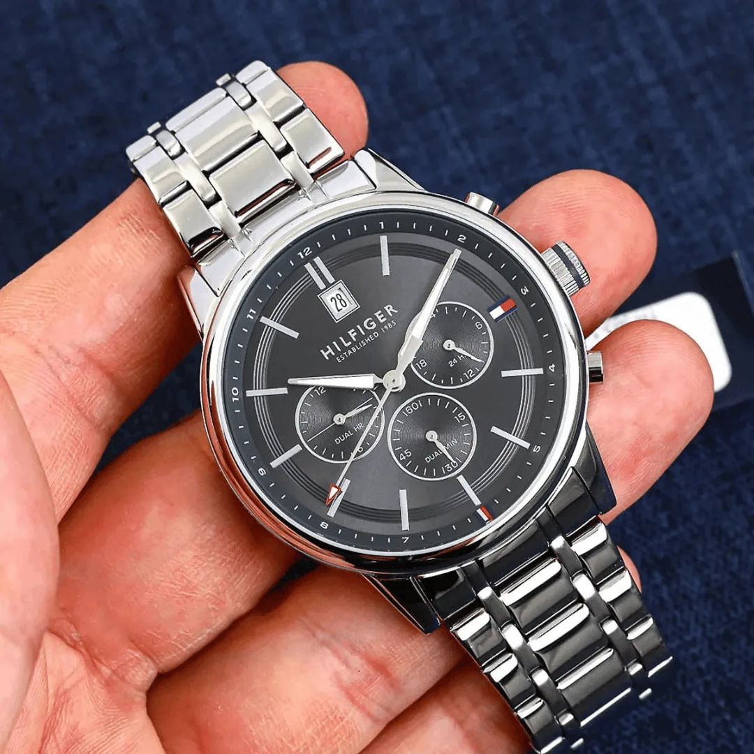 Original Tommy Hilfiger Analogue Multifunction Quartz Watch for Men with Silver Stainless Steel Bracelet-1791632-9 Original Tommy Hilfiger Analogue Multifunction Quartz Watch for Men with Silver Stainless Steel Bracelet-1791632-9