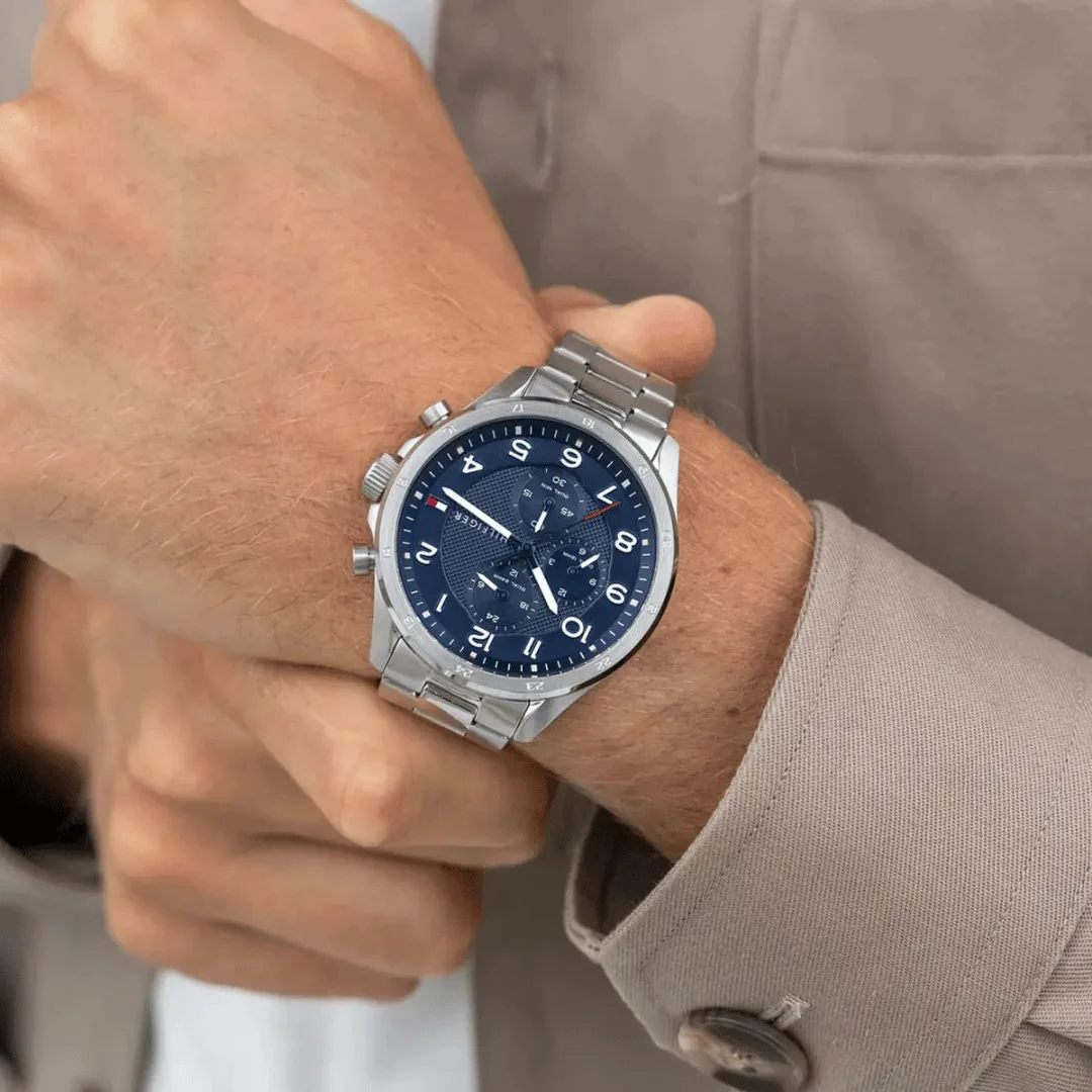 Original Tommy Hilfiger Analogue Multifunction Quartz Watch for Men with Silver Stainless Steel Bracelet-1792007-8 Original Tommy Hilfiger Analogue Multifunction Quartz Watch for Men with Silver Stainless Steel Bracelet-1792007-8