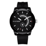Original Tommy Hilfiger Denim Men's Black Dial Silicone Band Watch Black-1791483-44mm-1