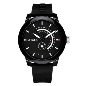 Original Tommy Hilfiger Denim Men's Black Dial Silicone Band Watch Black-1791483-44mm-1
