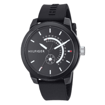 Original Tommy Hilfiger Denim Men's Black Dial Silicone Band Watch Black-1791483-44mm-2