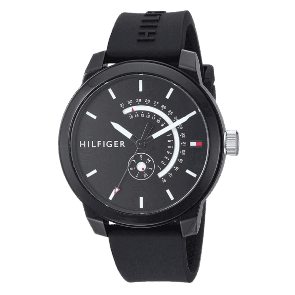Original Tommy Hilfiger Denim Men's Black Dial Silicone Band Watch Black-1791483-44mm-2