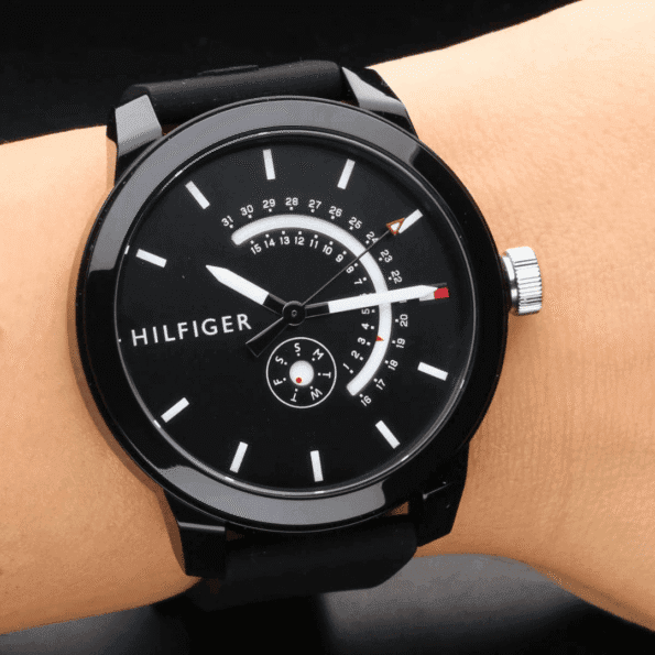 Original Tommy Hilfiger Denim Men's Black Dial Silicone Band Watch Black-1791483-44mm-7
