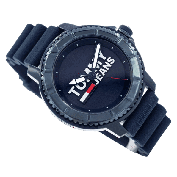 Original Tommy Hilfiger Men's Analog Quartz Watch with Blue Silicone Strap 1792000-45mm-3