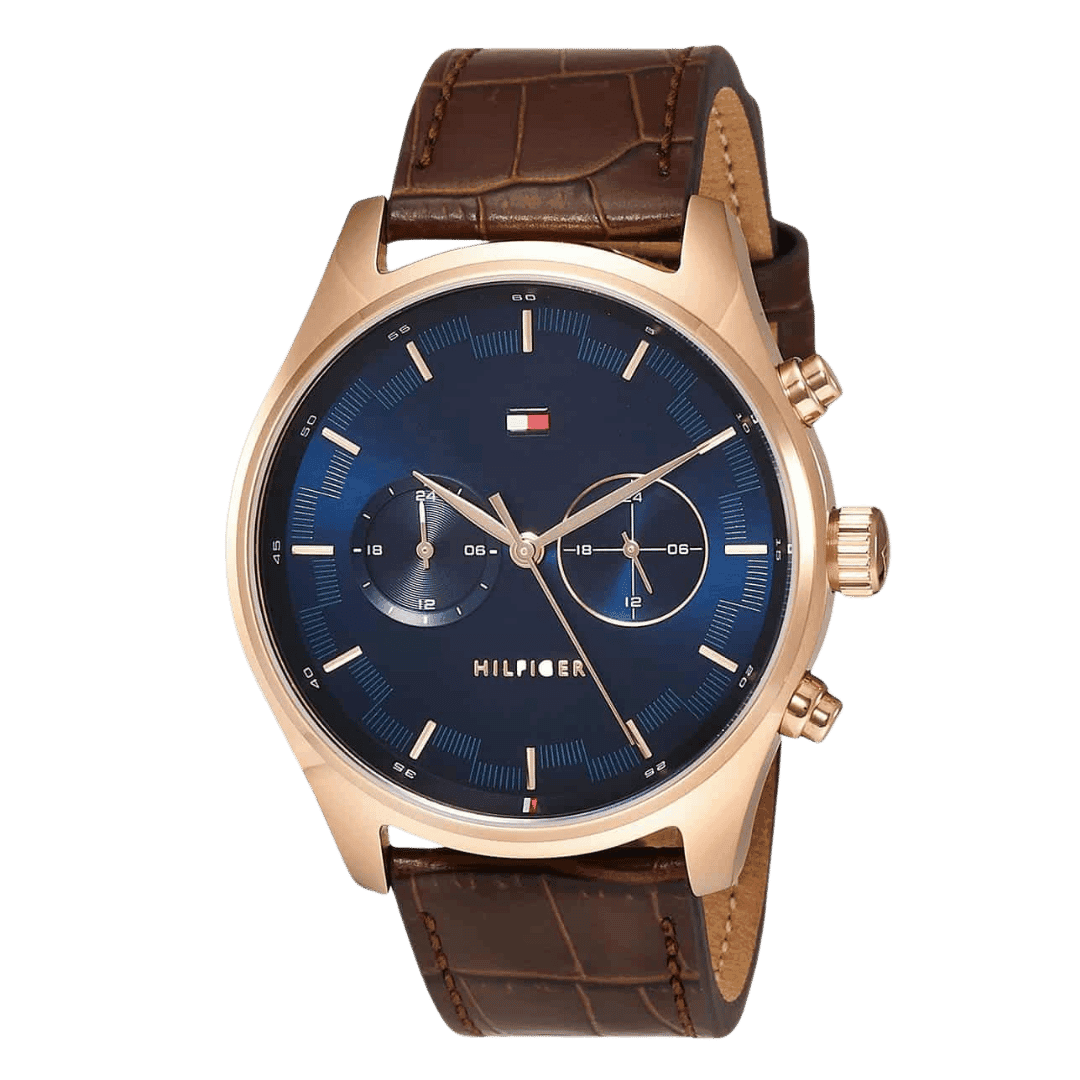 Original Tommy Hilfiger Men's Analog Quartz Watch with Leather Strap 1710423 Blue strap-2