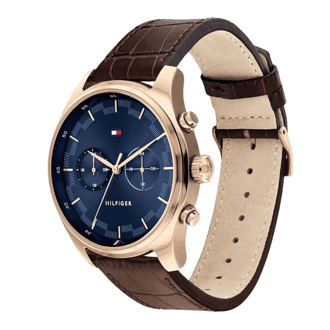 Original Tommy Hilfiger Men's Analog Quartz Watch with Leather Strap 1710423 Blue strap-3