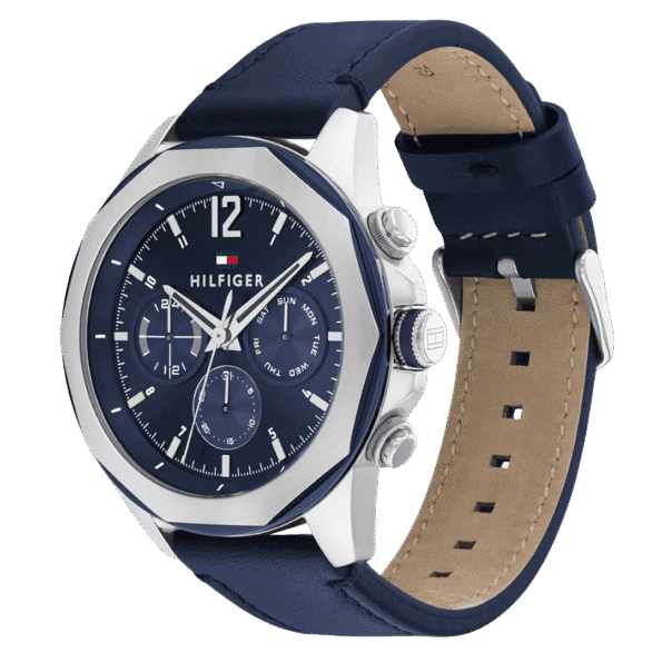 Original Tommy Hilfiger Men's Multifunction Stainless Steel Case and Leather Strap Watch Color Navy Model 1792063 Navy-2
