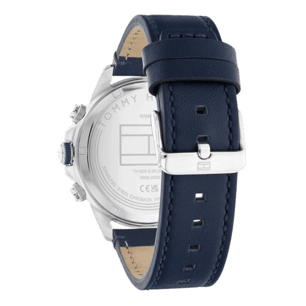 Original Tommy Hilfiger Men's Multifunction Stainless Steel Case and Leather Strap Watch Color Navy Model 1792063 Navy-3