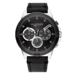 Original Tommy Hilfiger Men’s Quartz Multifunction Stainless Steel and Leather Strap Watch Color Black Model 1791894 black Quartz Watch-1