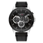 Original Tommy Hilfiger Men’s Quartz Multifunction Stainless Steel and Leather Strap Watch Color Black Model 1791894 black Quartz Watch-1