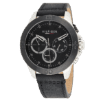 Original Tommy Hilfiger Men’s Quartz Multifunction Stainless Steel and Leather Strap Watch Color Black Model 1791894 black Quartz Watch-1