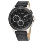 Original Tommy Hilfiger Men’s Quartz Multifunction Stainless Steel and Leather Strap Watch Color Black Model 1791894 black Quartz Watch-1