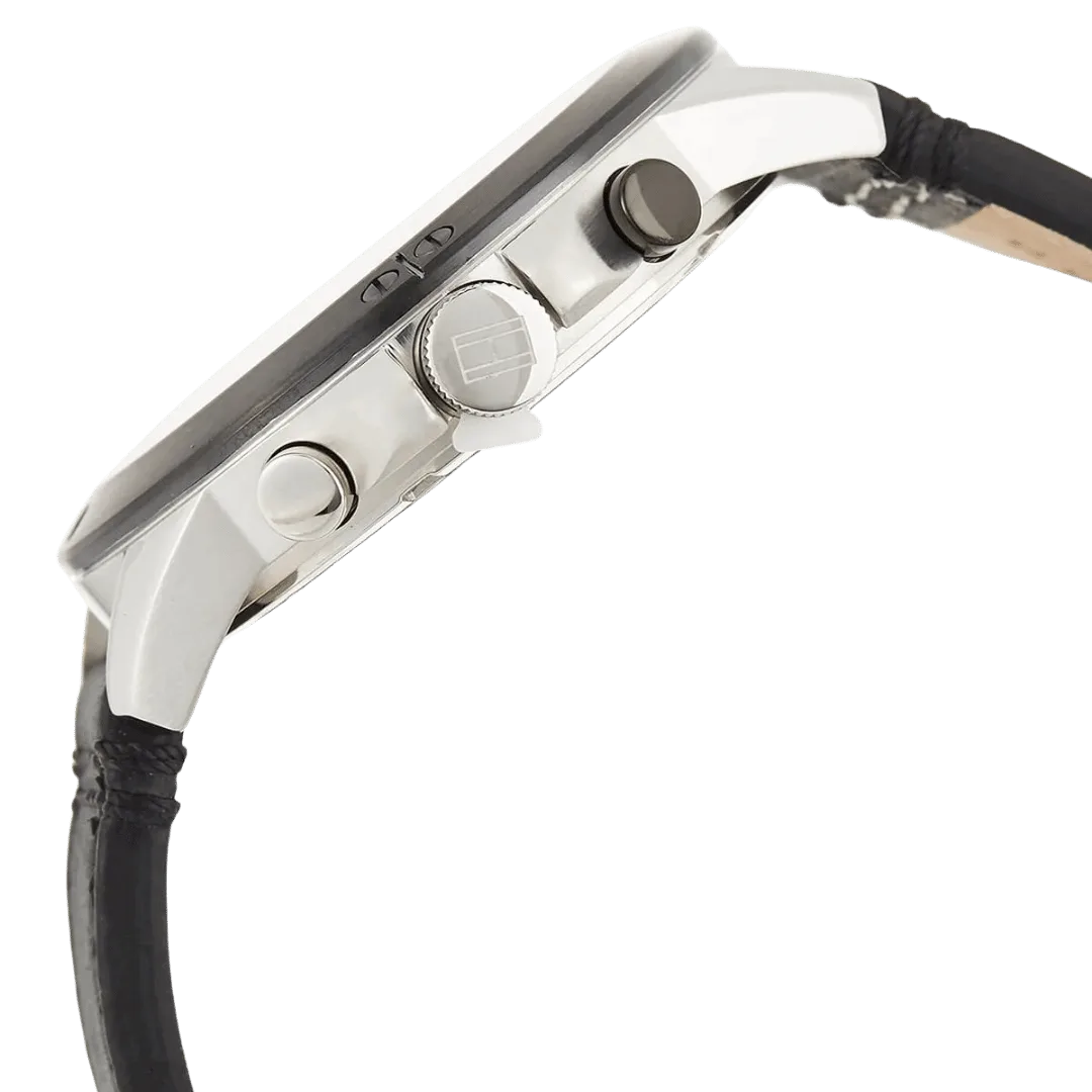 Original Tommy Hilfiger Men's Quartz Multifunction Stainless Steel and Leather Strap Watch Color Black Model 1791894 black Quartz Watch-4