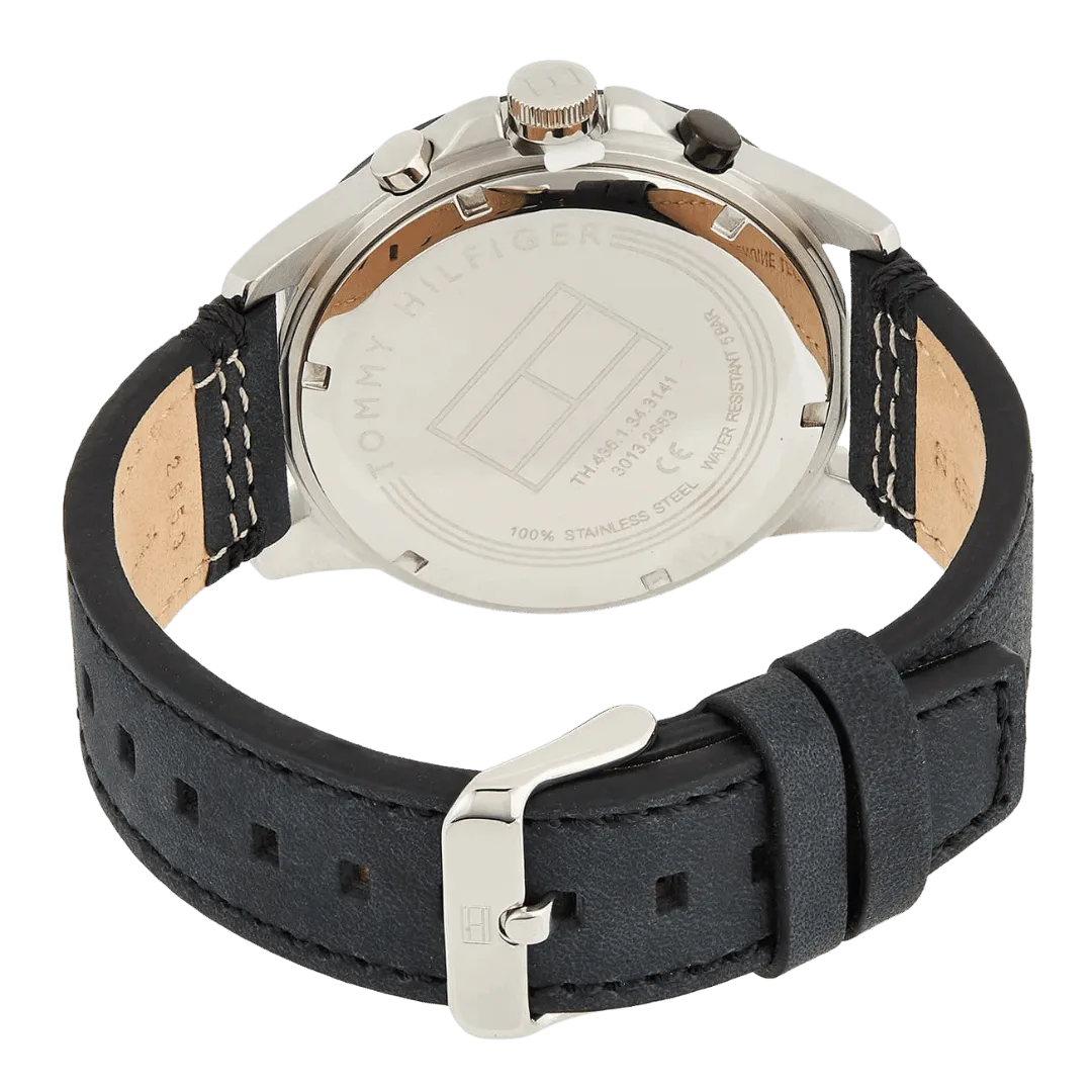 Original Tommy Hilfiger Men's Quartz Multifunction Stainless Steel and Leather Strap Watch Color Black Model 1791894 black Quartz Watch-5