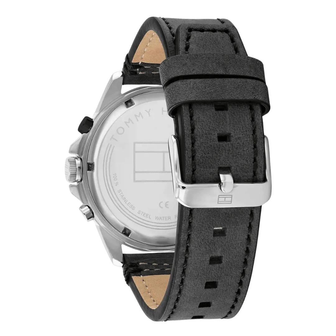 Original Tommy Hilfiger Men's Quartz Multifunction Stainless Steel and Leather Strap Watch Color Black Model 1791894 black Quartz Watch-6