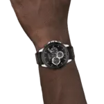 Original Tommy Hilfiger Men’s Quartz Multifunction Stainless Steel and Leather Strap Watch Color Black Model 1791894 black Quartz Watch-1