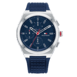 Original Tommy Hilfiger Men’s Quartz Multifunction Stainless Steel and Silicone Strap Watch Color Blue Model 1791899 blue Quartz Watch-1